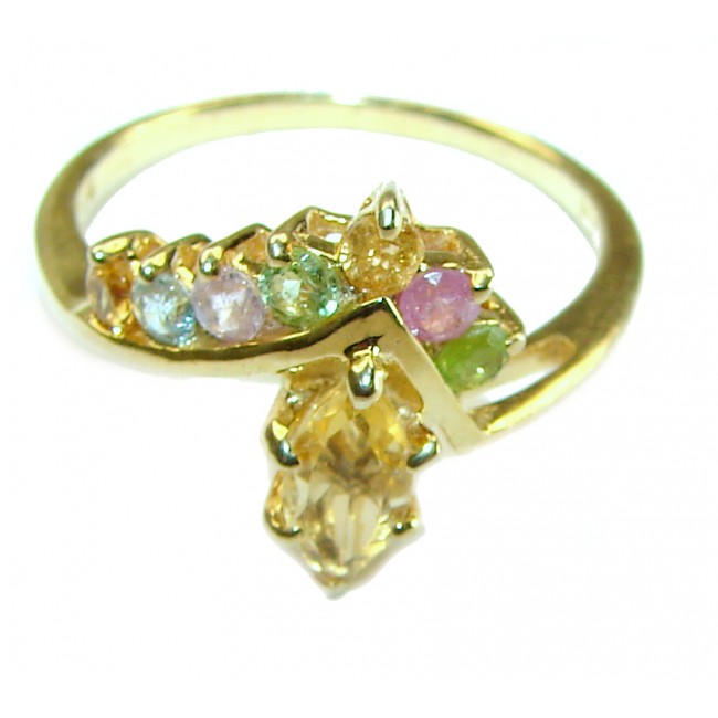 Authentic 3.2 carat yellow Sapphire Watermelon Tourmaline 14K Gold over .925 Sterling Silver handmade Cocktail Ring s. 8 1/4