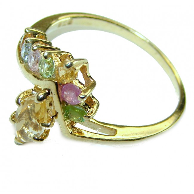 Authentic 3.2 carat yellow Sapphire Watermelon Tourmaline 14K Gold over .925 Sterling Silver handmade Cocktail Ring s. 8 1/4