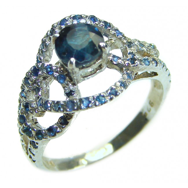 2.5 carat Deep Blue Sapphire .925 Sterling Silver handcrafted ring; s. 7