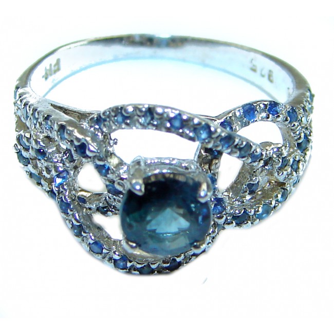 2.5 carat Deep Blue Sapphire .925 Sterling Silver handcrafted ring; s. 7