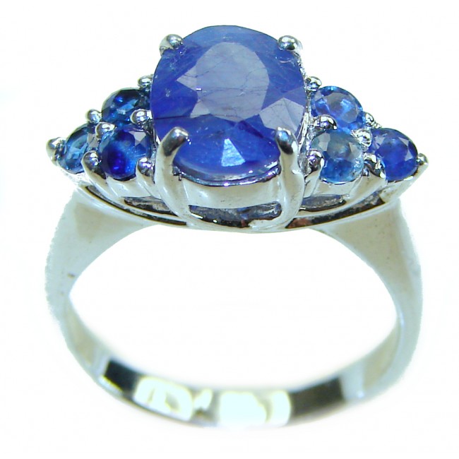 4.5 carat authentic Blue Sapphire .925 Sterling Silver handcrafted ring; s. 5