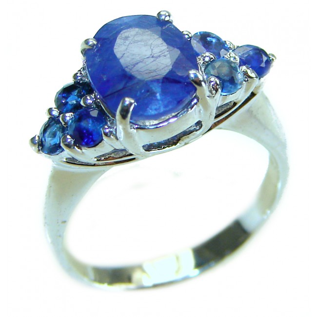 4.5 carat authentic Blue Sapphire .925 Sterling Silver handcrafted ring; s. 5