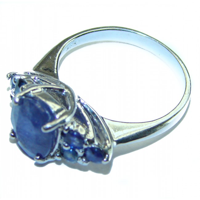 4.5 carat authentic Blue Sapphire .925 Sterling Silver handcrafted ring; s. 5