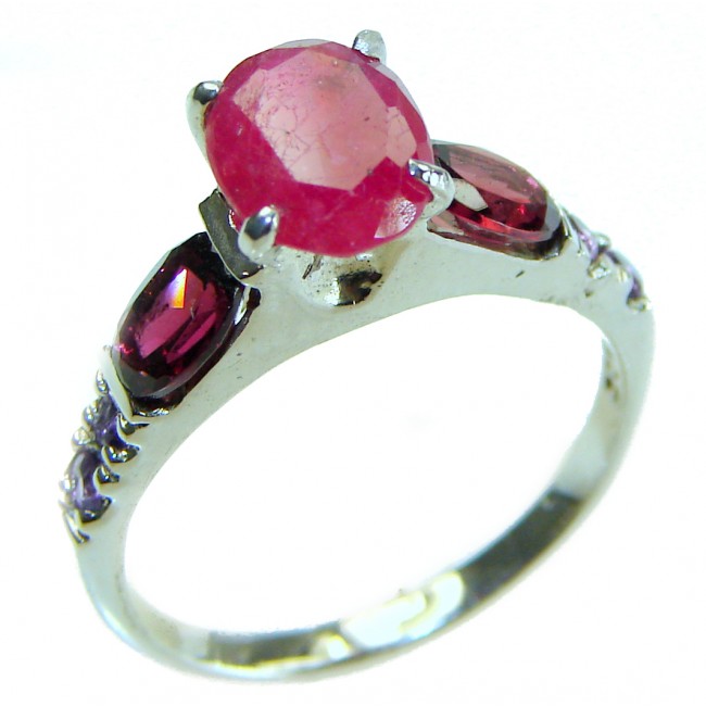 Authentic 5.3 carat Ruby .925 Sterling Silver handmade Cocktail Ring s. 6 1/2