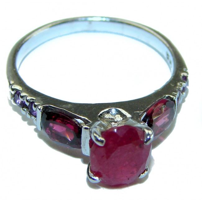 Authentic 5.3 carat Ruby .925 Sterling Silver handmade Cocktail Ring s. 6 1/2