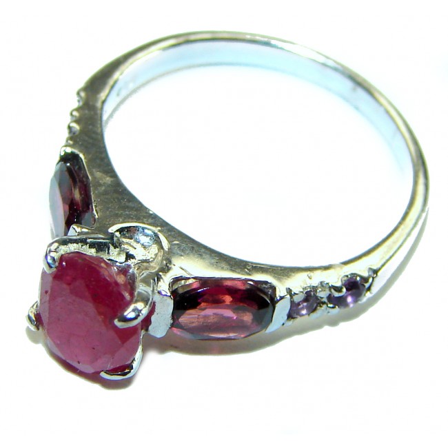 Authentic 5.3 carat Ruby .925 Sterling Silver handmade Cocktail Ring s. 6 1/2