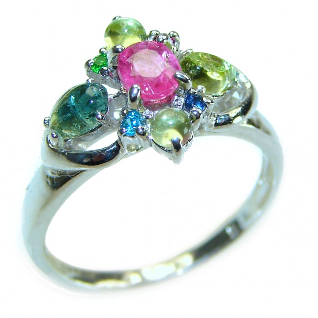 Authentic 1.3 carat Ruby Emerald .925 Sterling Silver handmade Cocktail Ring s. 8