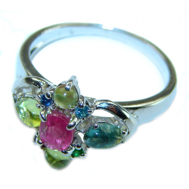 Authentic 1.3 carat Ruby Emerald .925 Sterling Silver handmade Cocktail Ring s. 8