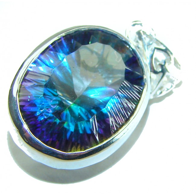 18.5 carat oval cut Mystic Topaz .925 Sterling Silver handcrafted Pendant