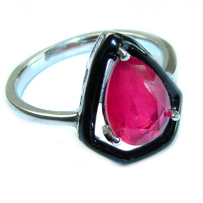 Art Deco Ruby black enamel .925 Sterling Silver handmade Ring size 6