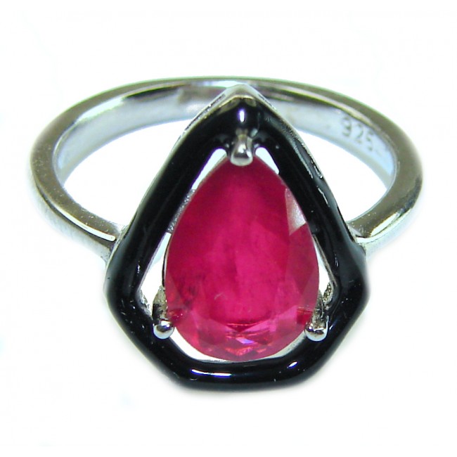 Art Deco Ruby black enamel .925 Sterling Silver handmade Ring size 6