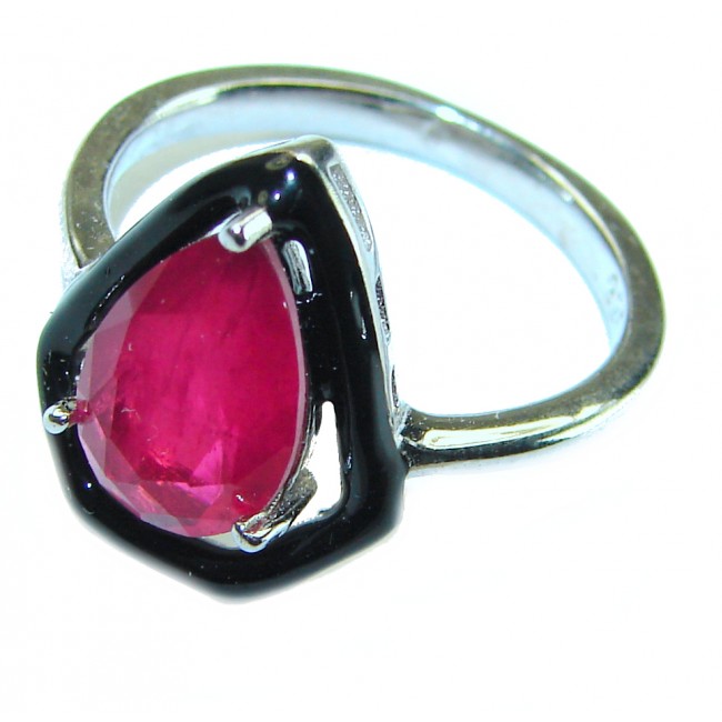 Art Deco Ruby black enamel .925 Sterling Silver handmade Ring size 6