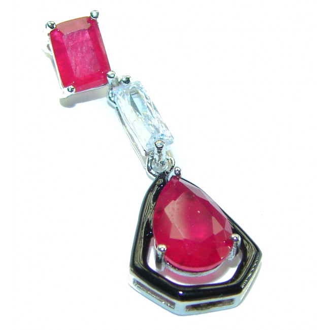 Art Deco Ruby black enamel .925 Sterling Silver handmade Pendant