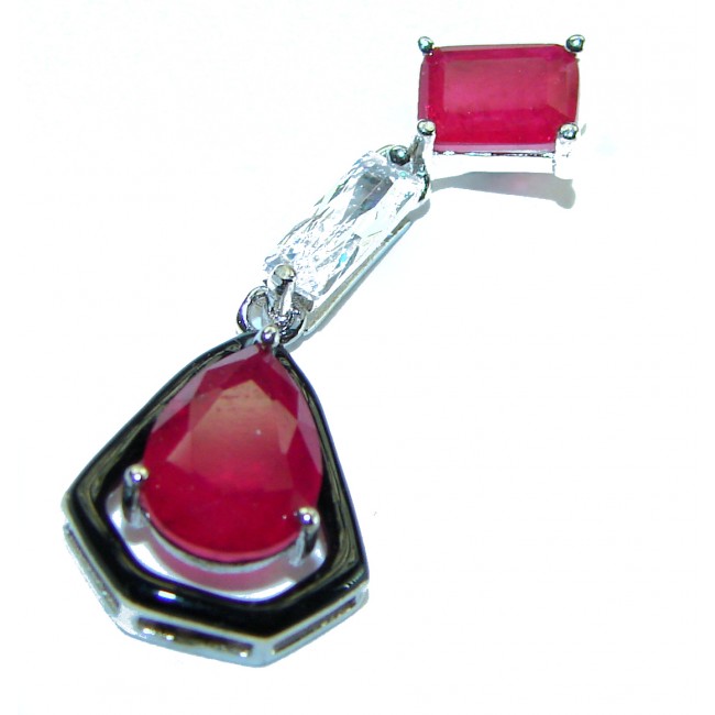 Art Deco Ruby black enamel .925 Sterling Silver handmade Pendant