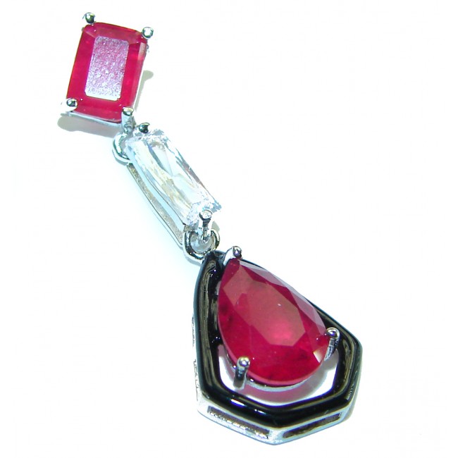 Art Deco Ruby black enamel .925 Sterling Silver handmade Pendant