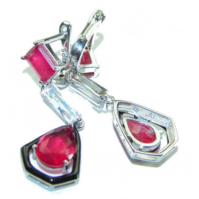 Art Deco Ruby black enamel .925 Sterling Silver handcrafted earrings