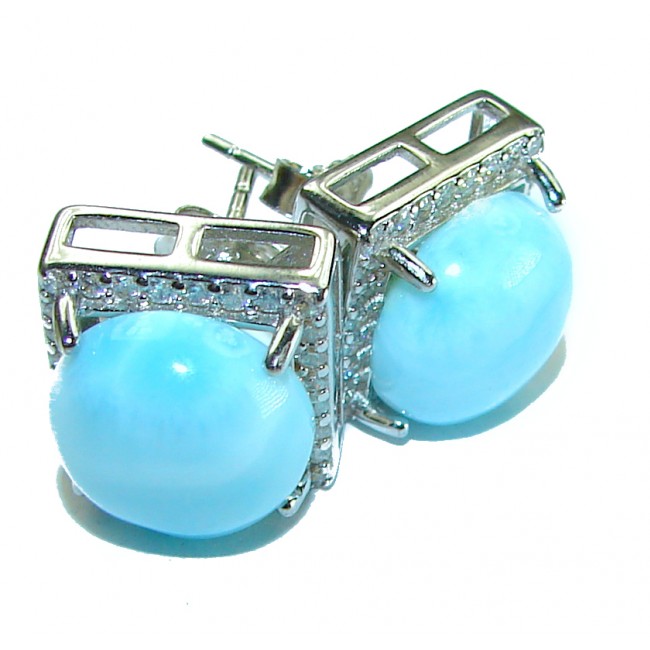 Caribbean Beauty Genuine Blue Larimar .925 Sterling Silver handmade earrings