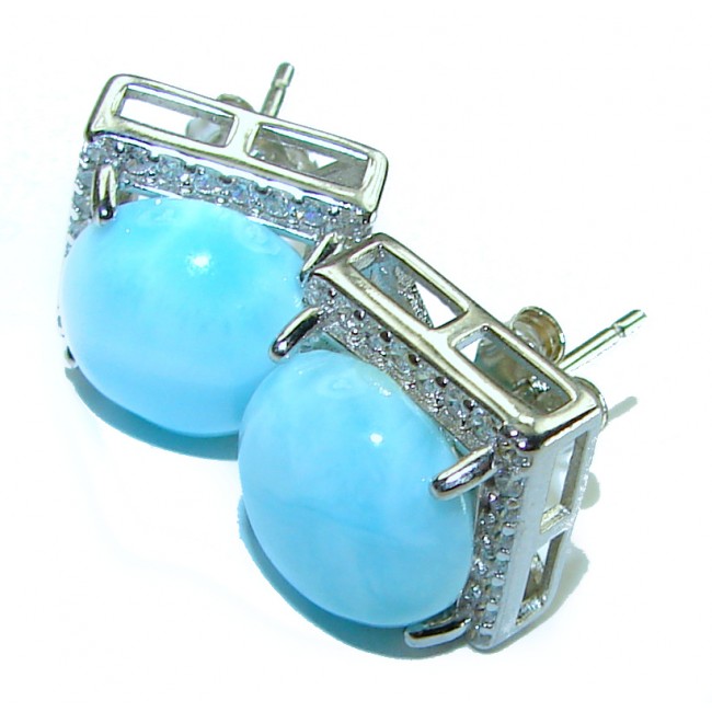 Caribbean Beauty Genuine Blue Larimar .925 Sterling Silver handmade earrings