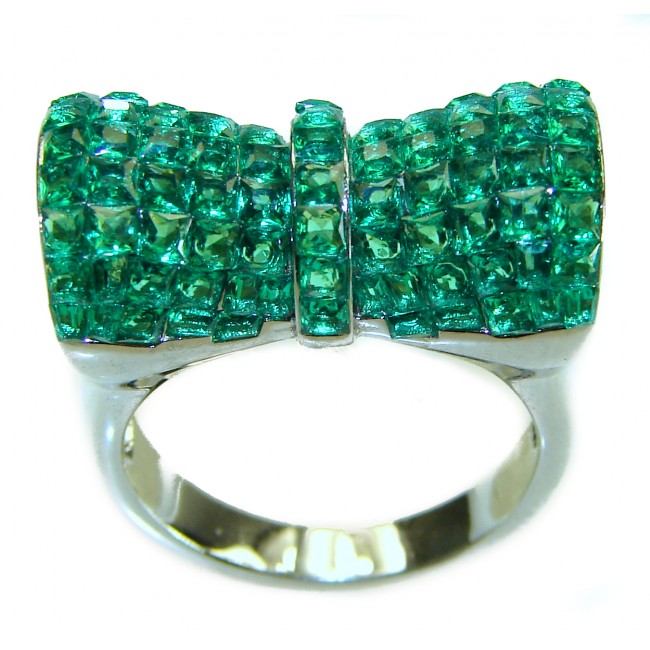 Luxurious green Ribbon Authentic Emerald .925 Sterling Silver handmade Statement Ring size 8 1/4