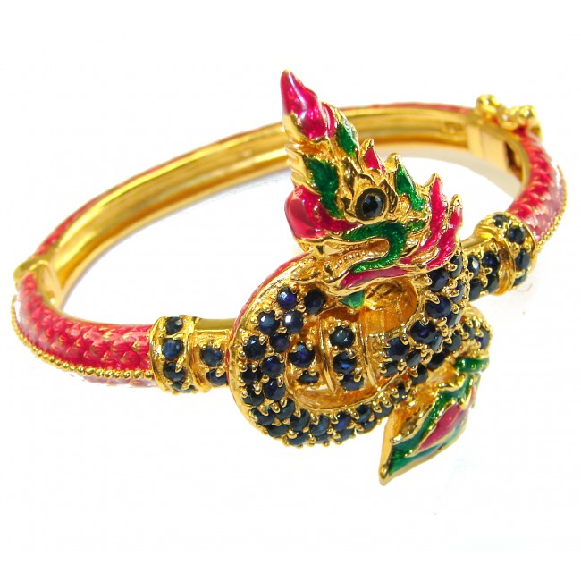 Truly Spectacular Dragon authentic 19.5 carat Ruby Enamel 14K Gold over .925 Sterling Silver handmade bangle Bracelet