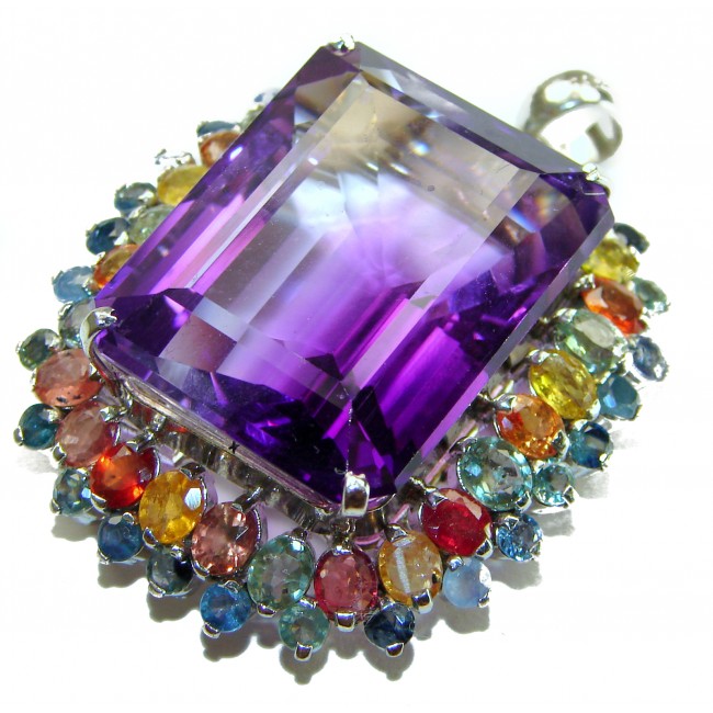 Purple Treasure Baguette cut 82.8 carat Amethyst Sapphire .925 Sterling Silver handcrafted Pendant