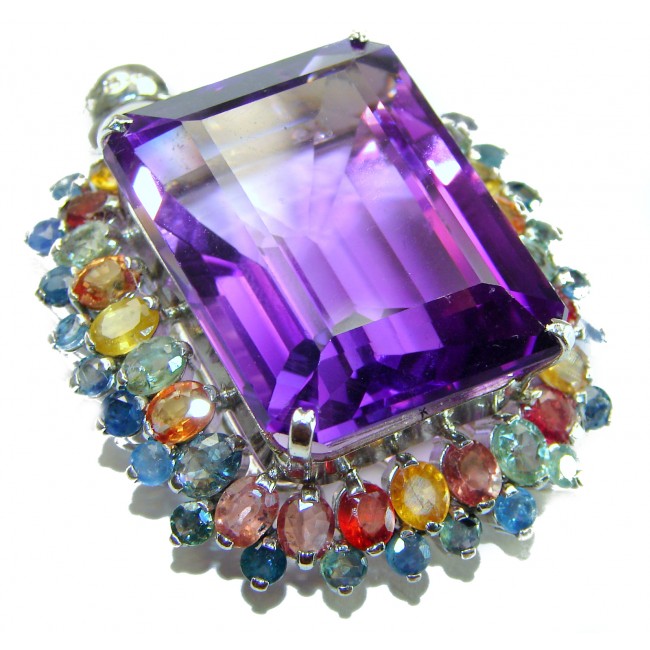 Purple Treasure Baguette cut 82.8 carat Amethyst Sapphire .925 Sterling Silver handcrafted Pendant