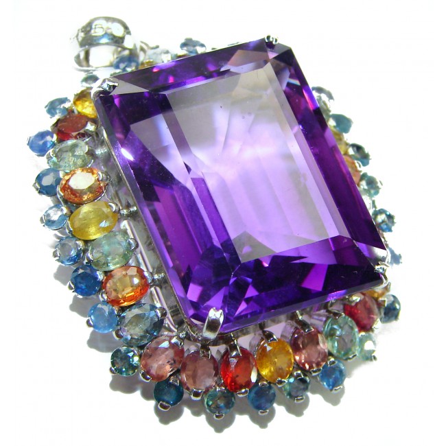 Purple Treasure Baguette cut 82.8 carat Amethyst Sapphire .925 Sterling Silver handcrafted Pendant