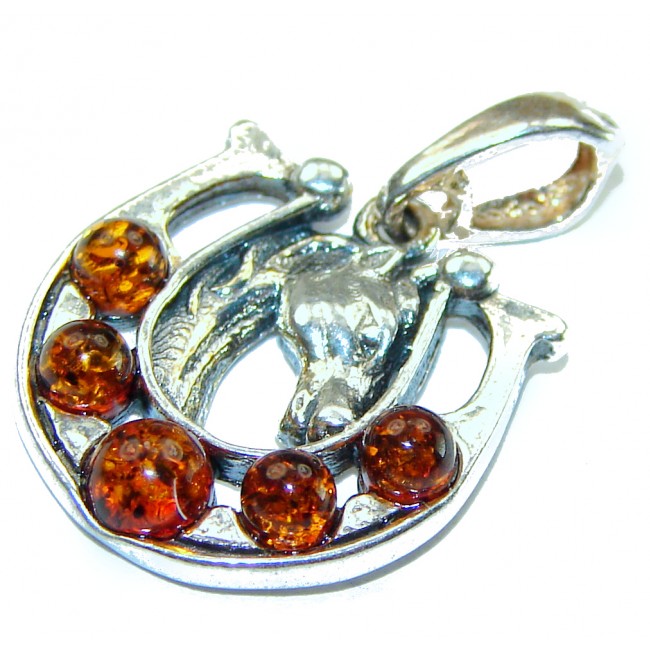 HorseShoe Excellent Mosaic Polish Amber .925 Sterling Silver handcrafted Pendant