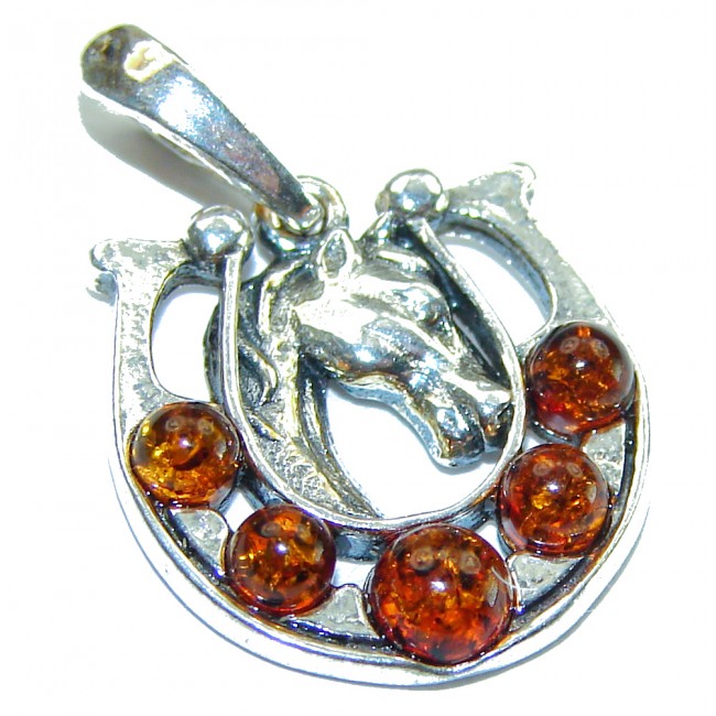 HorseShoe Excellent Mosaic Polish Amber .925 Sterling Silver handcrafted Pendant