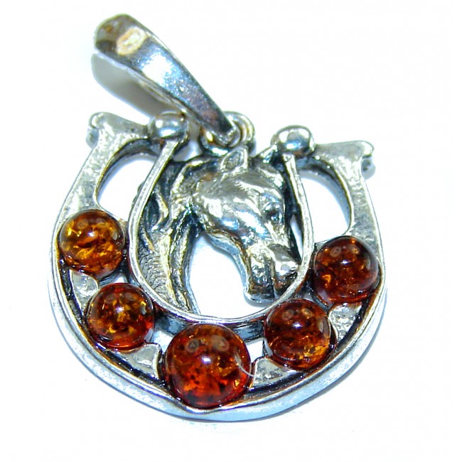 HorseShoe Excellent Mosaic Polish Amber .925 Sterling Silver handcrafted Pendant