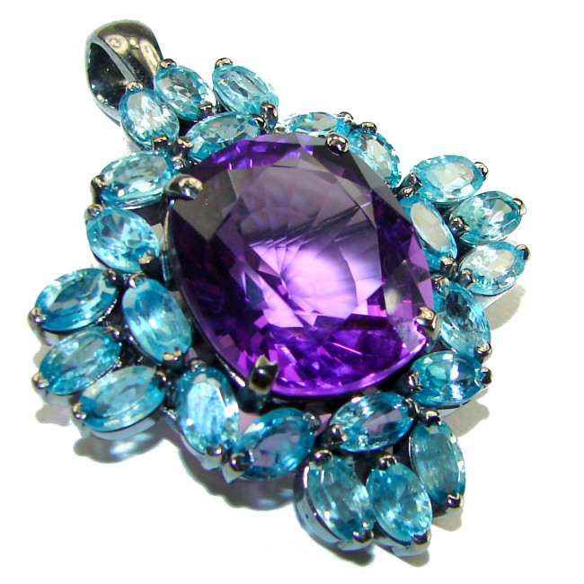 Vintage Design Amethyst black rhodium over .925 Sterling Silver handcrafted Pendant & Brooch