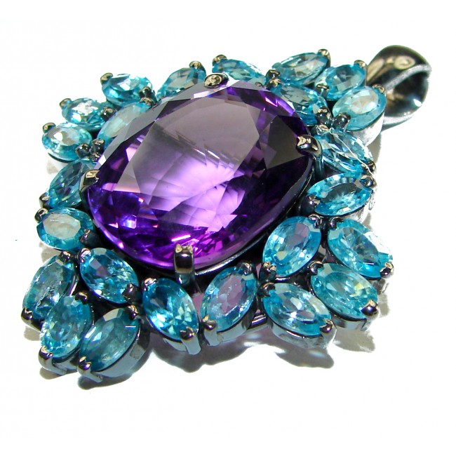 Vintage Design Amethyst black rhodium over .925 Sterling Silver handcrafted Pendant & Brooch