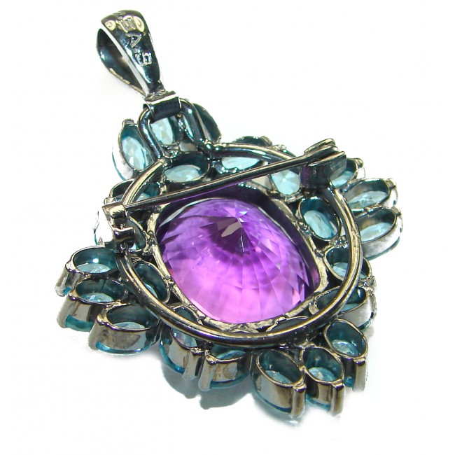 Vintage Design Amethyst black rhodium over .925 Sterling Silver handcrafted Pendant & Brooch