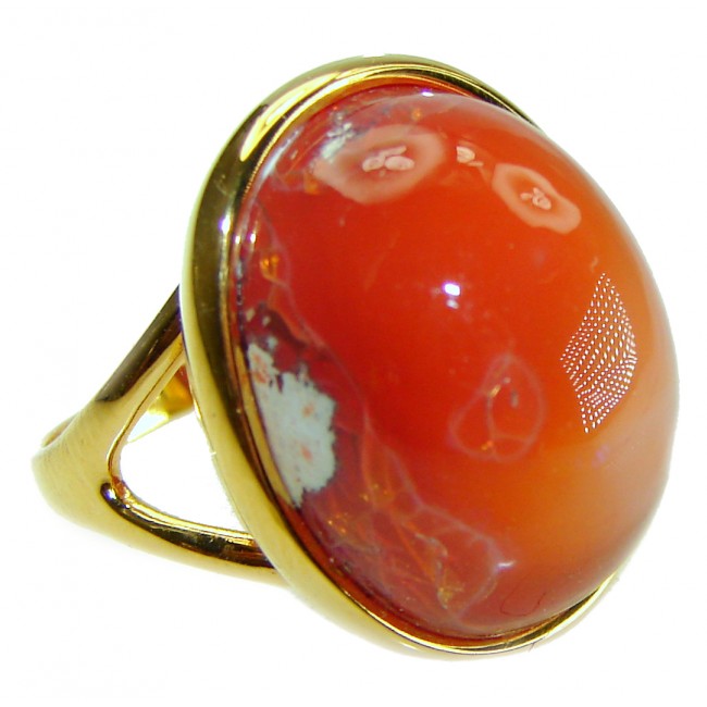 Queen of Fire best quality Mexican Opal 18K Gold over .925 Sterling Silver handmade ring 7 1/4