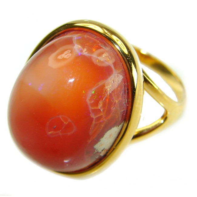 Queen of Fire best quality Mexican Opal 18K Gold over .925 Sterling Silver handmade ring 7 1/4