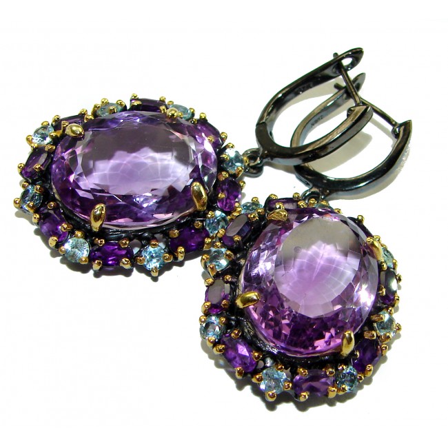 Allure Natural Amethyst black rhodium over .925 Sterling Silver handcrafted Large earrings