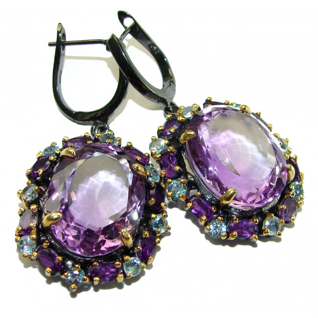 Allure Natural Amethyst black rhodium over .925 Sterling Silver handcrafted Large earrings