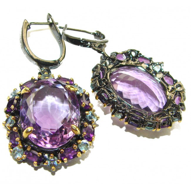 Allure Natural Amethyst black rhodium over .925 Sterling Silver handcrafted Large earrings