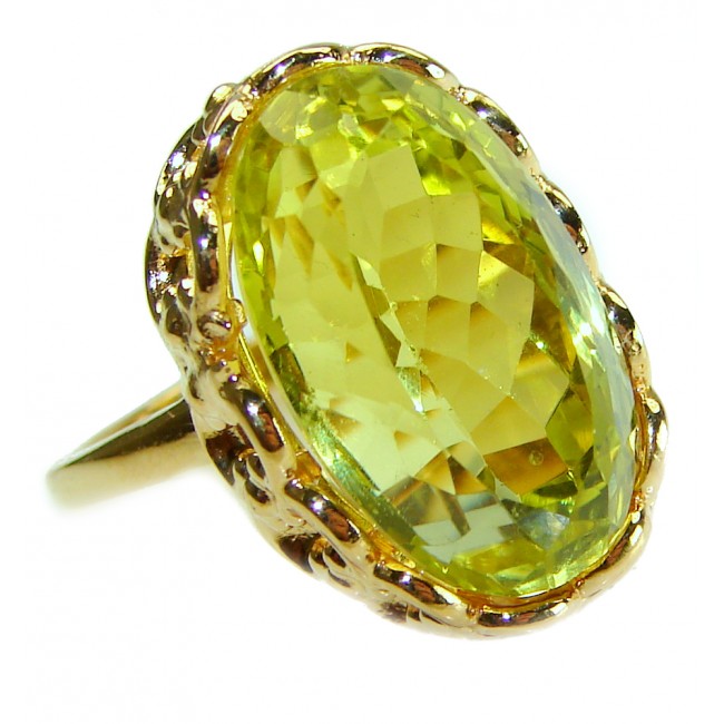 27.8 carat Genuine Lemon Quartz 14K Gold over .925 Sterling Silver handcrafted ring size 7