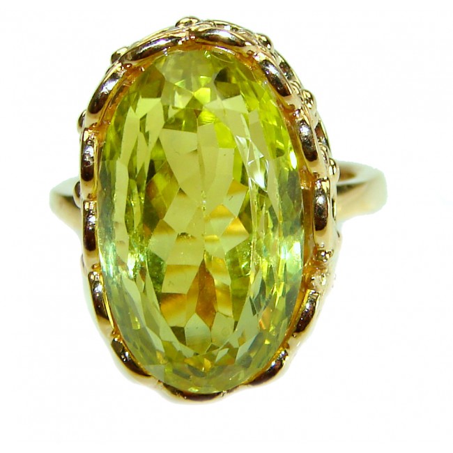 27.8 carat Genuine Lemon Quartz 14K Gold over .925 Sterling Silver handcrafted ring size 7