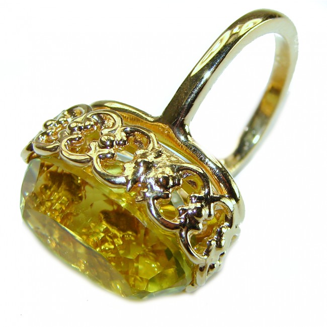 27.8 carat Genuine Lemon Quartz 14K Gold over .925 Sterling Silver handcrafted ring size 7