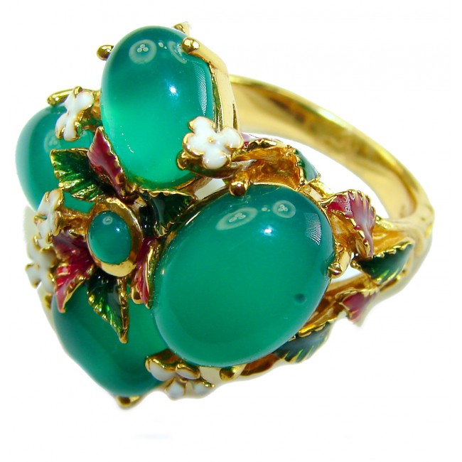 Vintage Style Jade 14K Gold over .925 Sterling Silver handmade Cocktail Ring s. 8 1/4