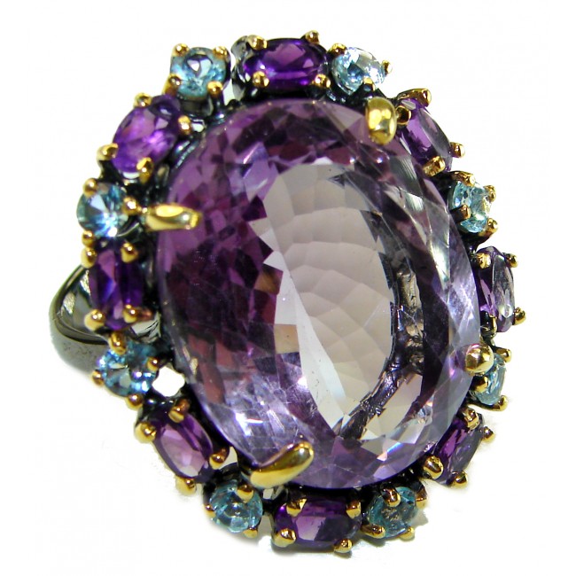 Dramatic design 40.8 carat Amethyst black rhodium over .925 Sterling Silver Handcrafted Ring size 9