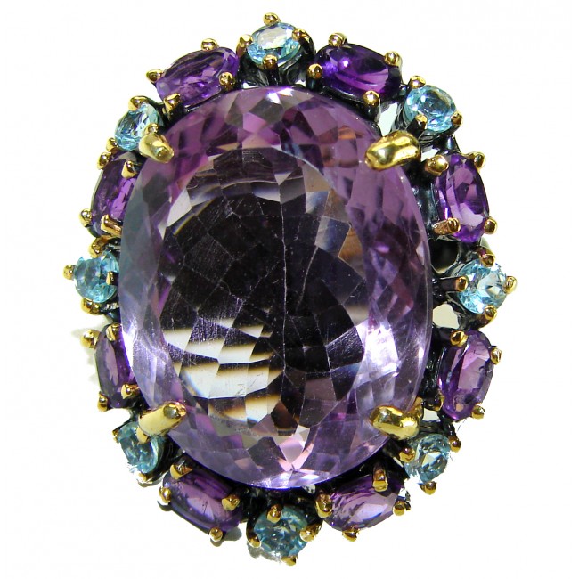 Dramatic design 40.8 carat Amethyst black rhodium over .925 Sterling Silver Handcrafted Ring size 9