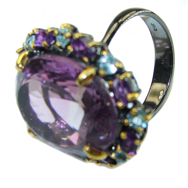 Dramatic design 40.8 carat Amethyst black rhodium over .925 Sterling Silver Handcrafted Ring size 9