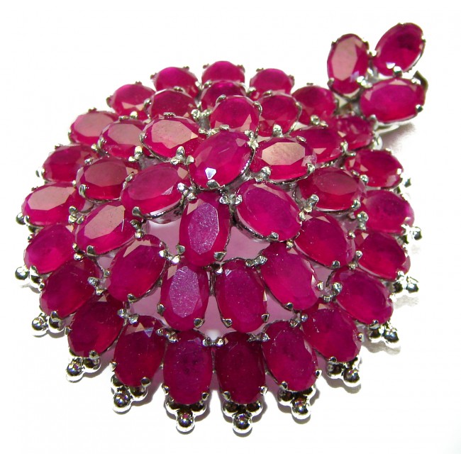 Precious Genuine Kasmir Ruby .925 Sterling Silver handmade Pendant - Brooch