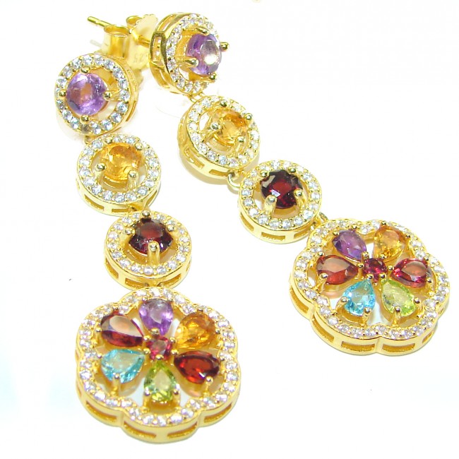 Summer 140.5 carat Multigems 18k Gold over .925 Sterling Silver Handcrafted earrings