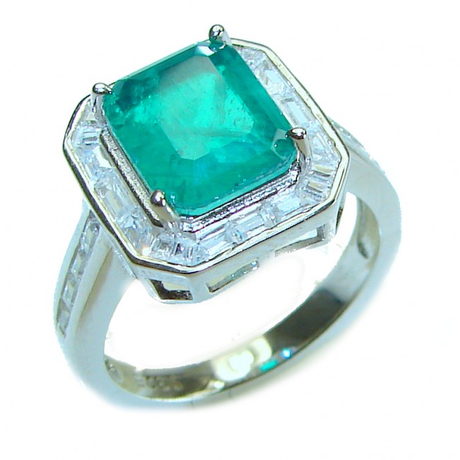 Authentic 9.2 carat Emerald Sapphire .925 Sterling Silver handcrafted Ring s. 7 1/2