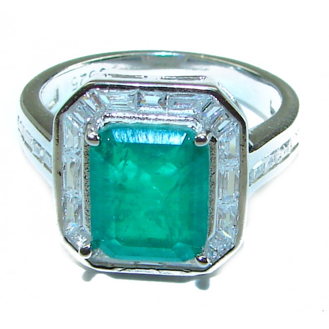 Authentic 9.2 carat Emerald Sapphire .925 Sterling Silver handcrafted Ring s. 7 1/2