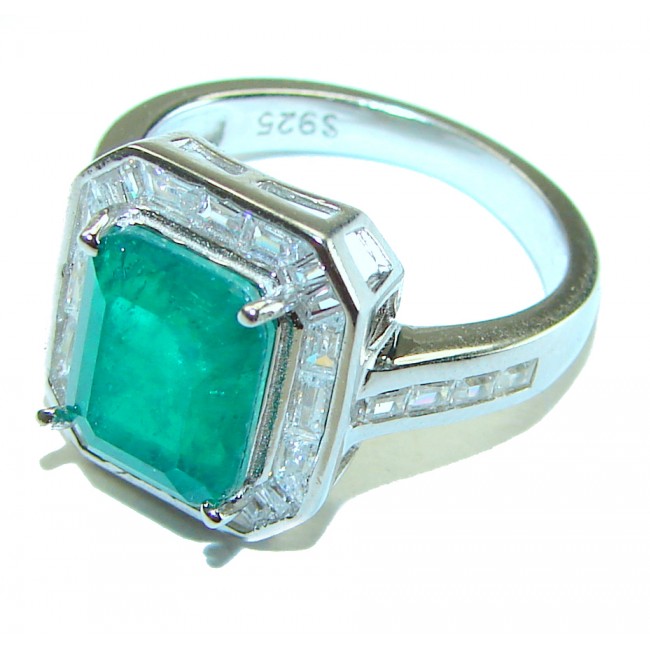 Authentic 9.2 carat Emerald Sapphire .925 Sterling Silver handcrafted Ring s. 7 1/2